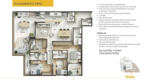 Planta 4 suítes 147 m²