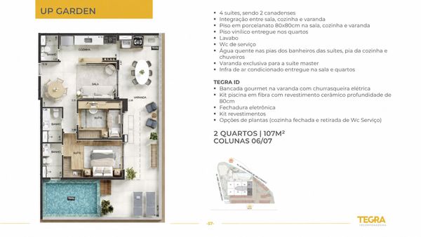 Planta up garden 107 m² 2 quartos