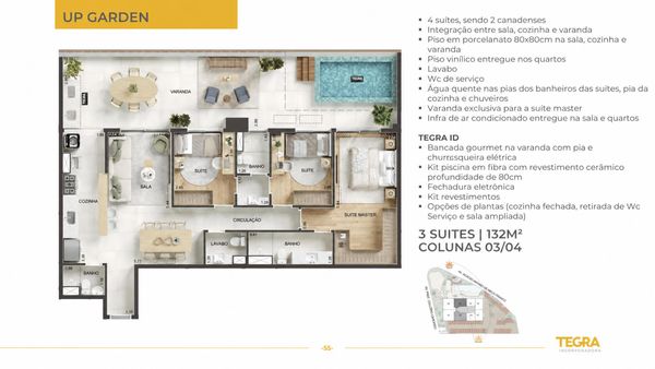 Planta up garden 132 m² 3 suítes