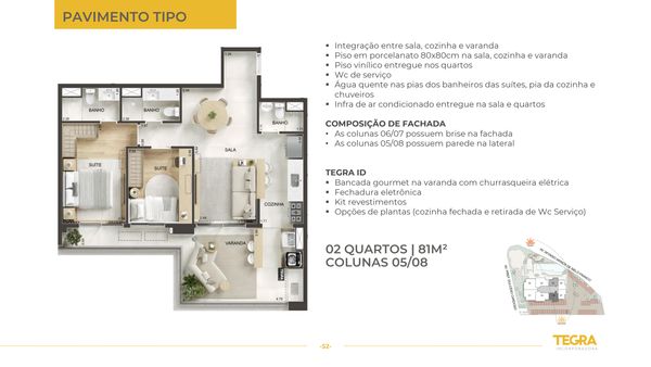 Planta 2 quartos 81 m²